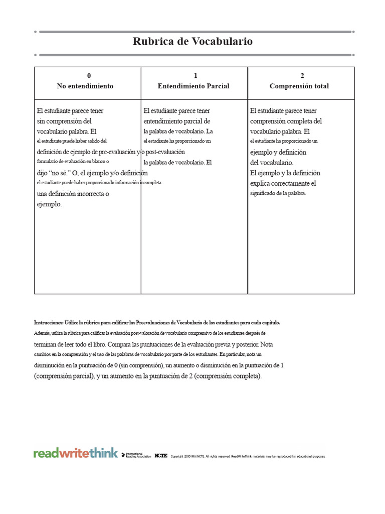 Rúbrica de Vocabulario | PDF