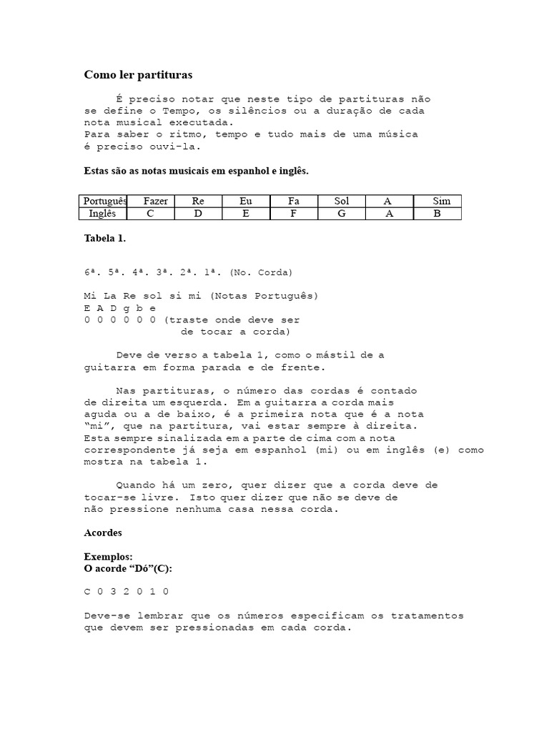 Guia Prático para Ler Partituras | PDF | Acorde (música) | Instrumentos ...