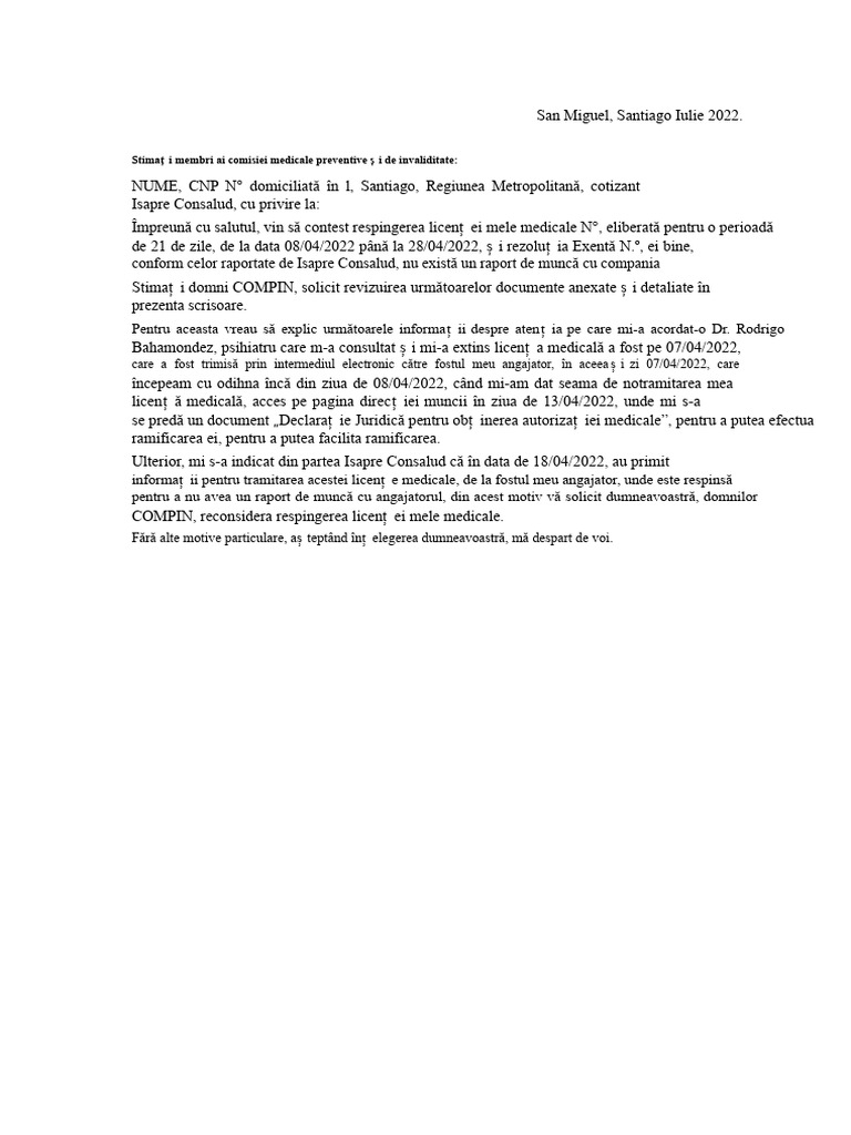Model Scrisoare Apel Compin. | PDF