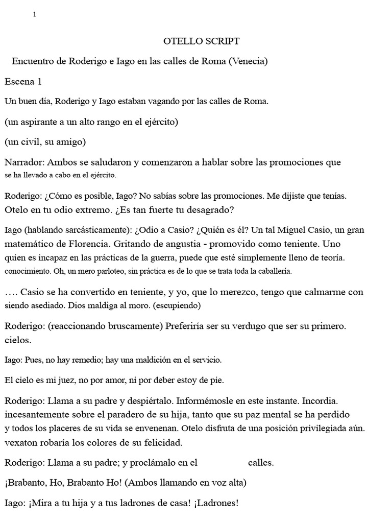 Encuentro de Roderigo e Iago en Venecia | PDF | OTELO | Tragedias de ...