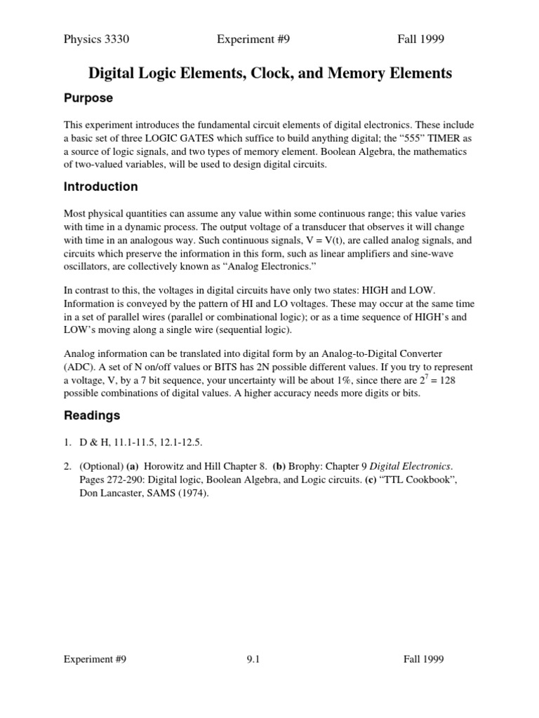 Digital Logic Elements and Memory Basics | PDF