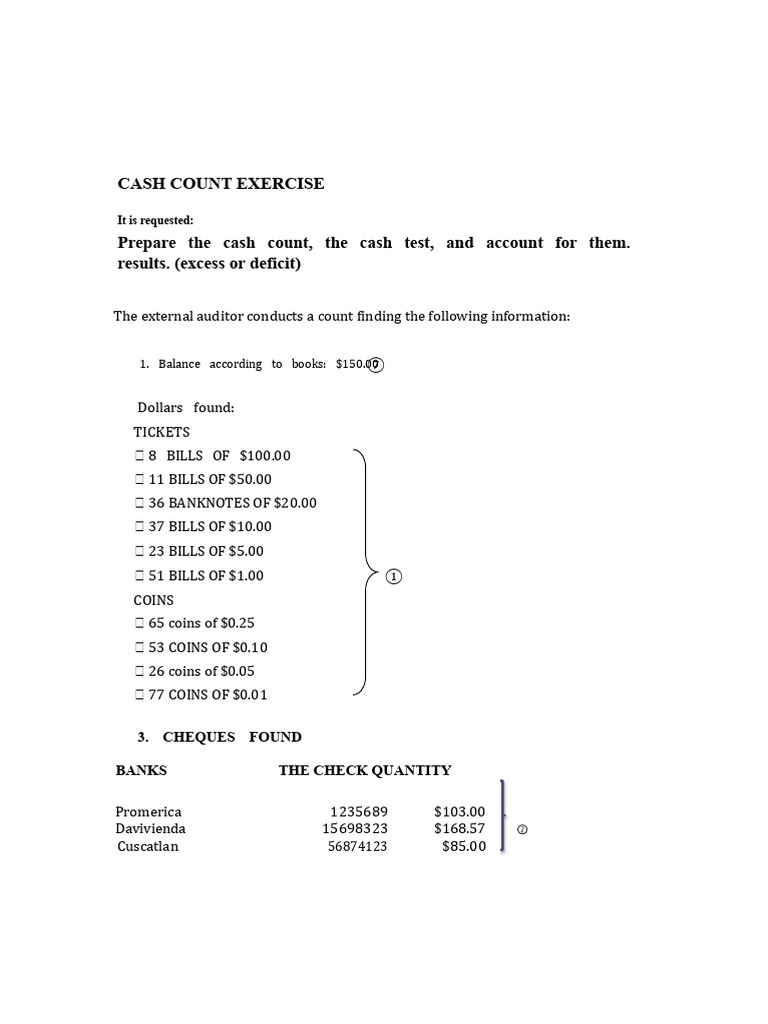 Cash Count Exercise and Audit Results | PDF | Cash | Cheque