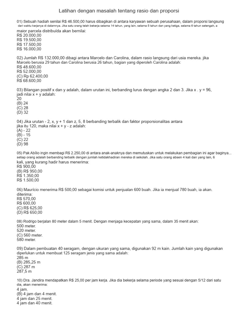 Latihan Rasio dan Proporsi Matematika | PDF