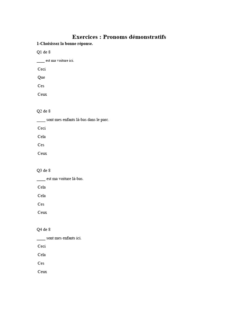 Exercices sur les pronoms démonstratifs | PDF