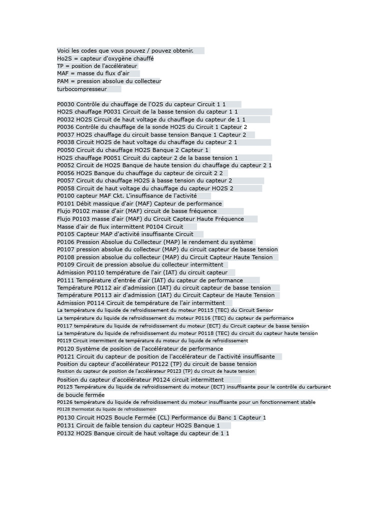 Codes d'erreur OBD-II et capteurs moteur | PDF | Injection (moteur ...
