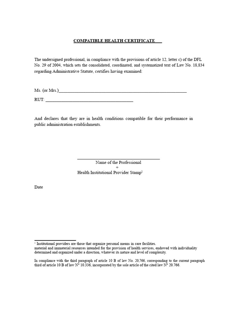Health Certificate for Public Service | PDF