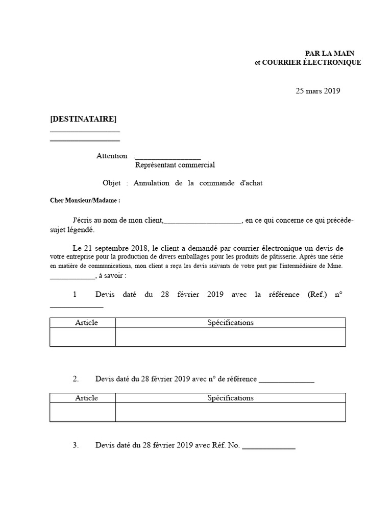 Annulation de commande et retour d'acompte | PDF