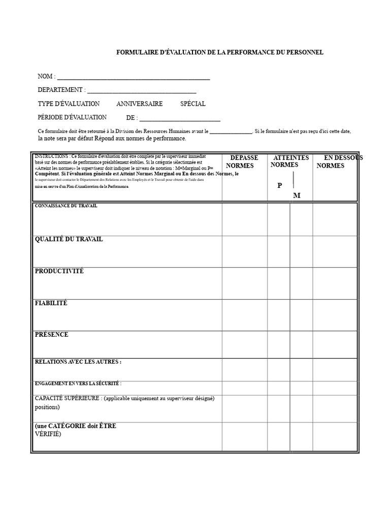 Évaluation de la Performance du Personnel | PDF | Gestion des ...