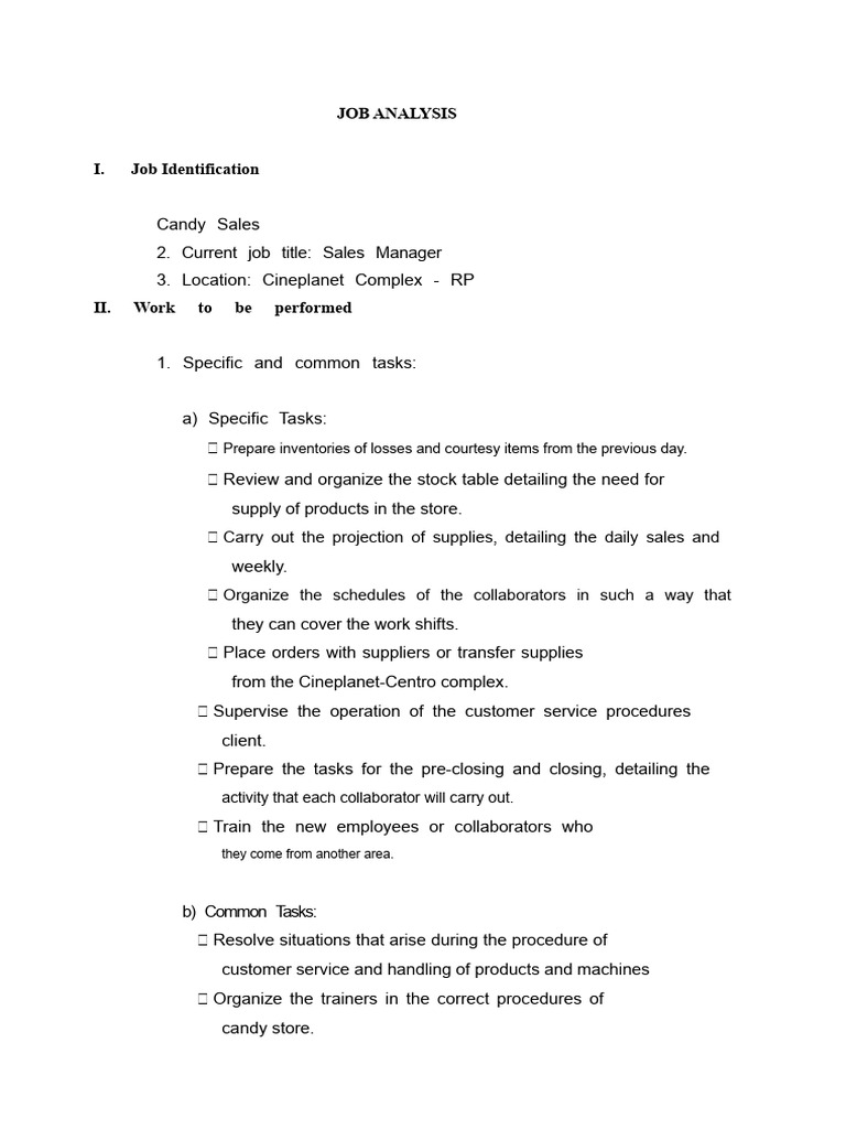 Sales Manager Job Analysis for Candy Store | PDF | Inventory | Customer