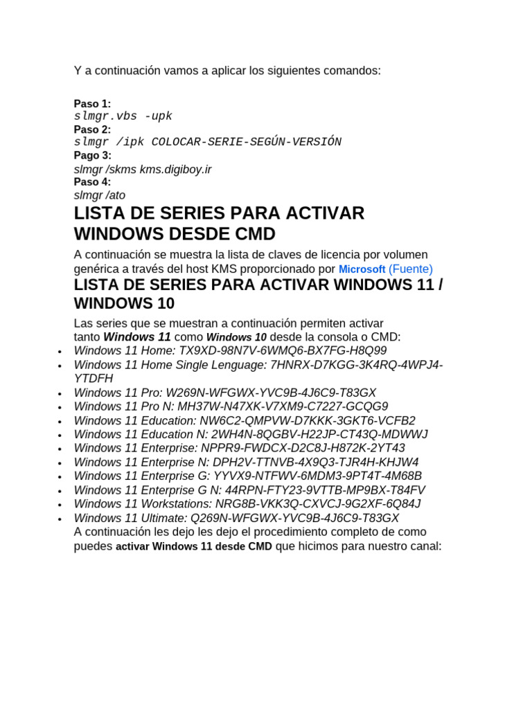 Activar Windows 11 desde CMD | PDF | Windows 10 | Windows 7