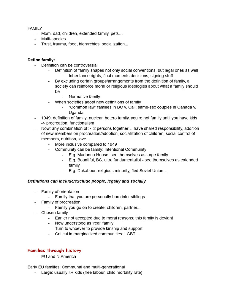 UVIC SOCI 100B Lecture Notes - Families | PDF | Family | Divorce