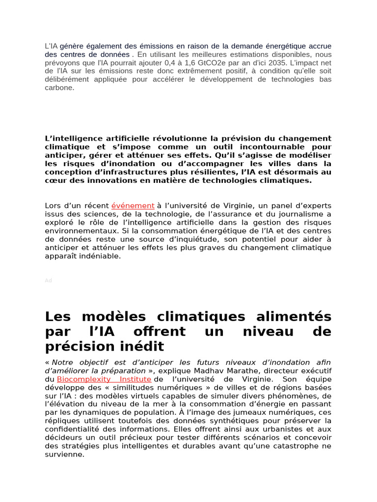 L'IA et le changement climatique : enjeux et solutions | PDF ...