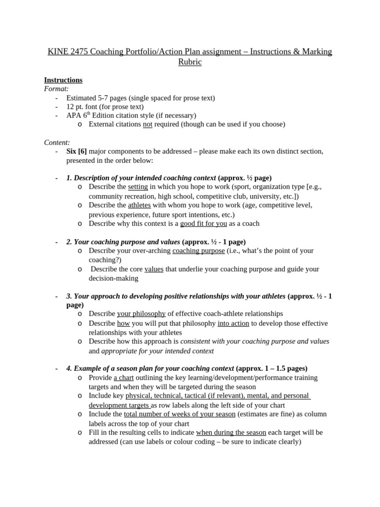 KINE 2475 Coaching Portfolio Guide | PDF | Cognition