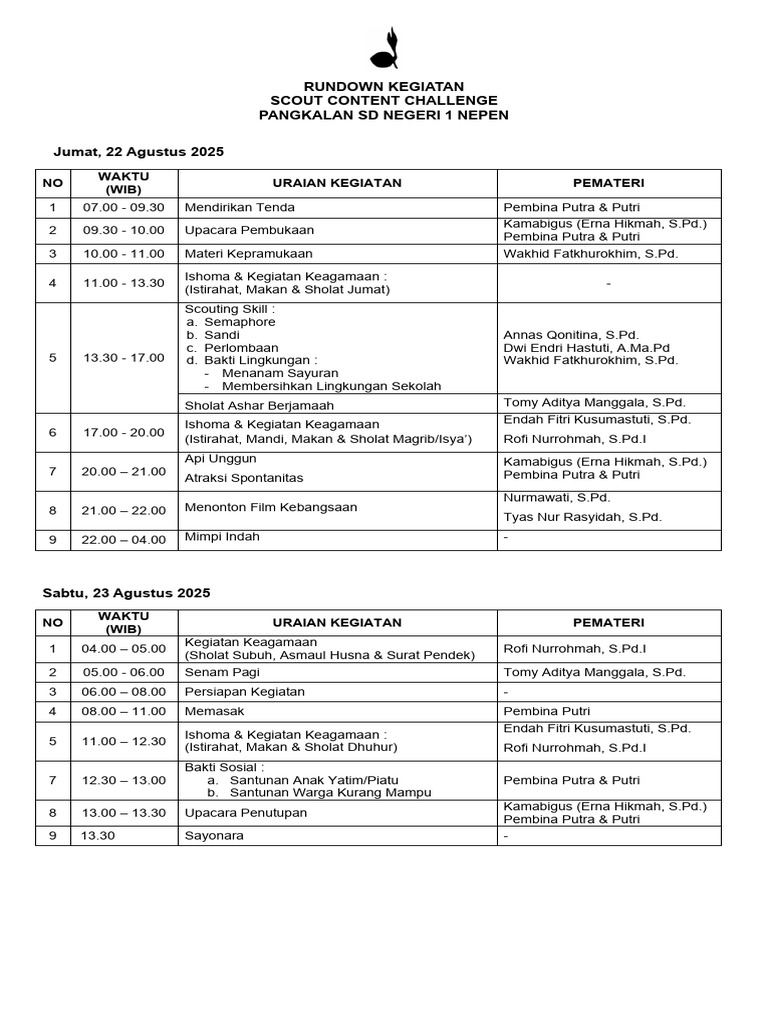 Rundown Kegiatan Scout | PDF