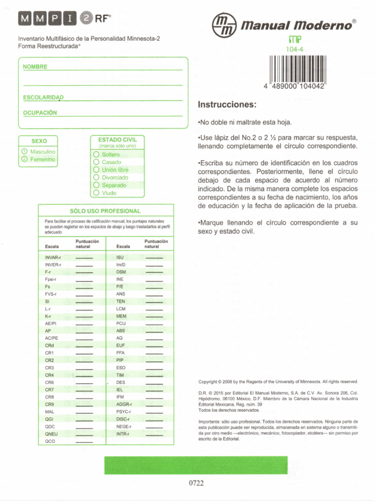 Mmpi 2 RF Hoja de Respuestas | PDF
