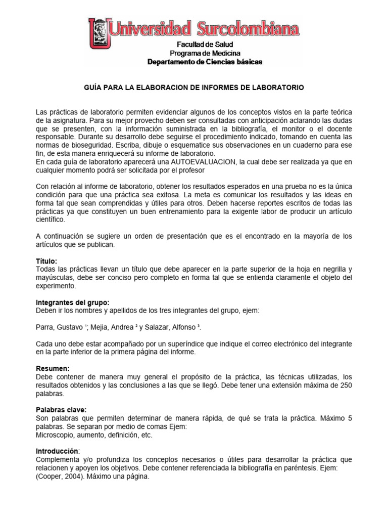 Guía General para Elaborar Informes de Laboratorio | PDF | Laboratorios ...