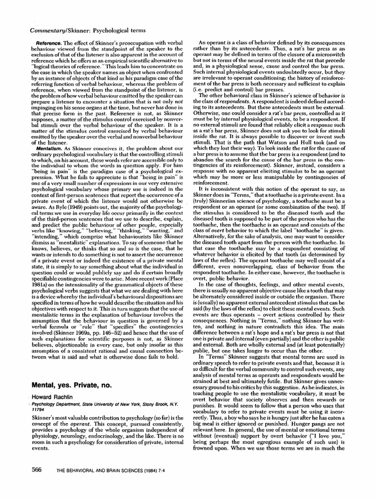 Skinner's Analysis of Psychological Terms | PDF | Behaviorism | Thought