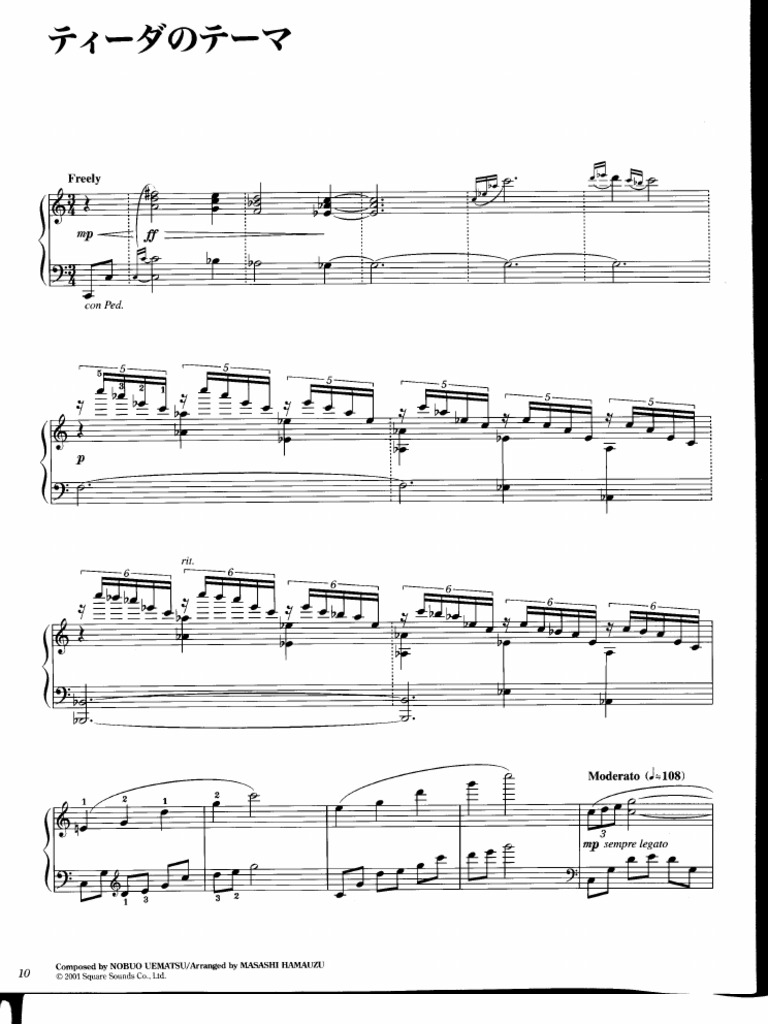 02 Final Fantasy X Piano Collections Sheet Music Tidus' Theme