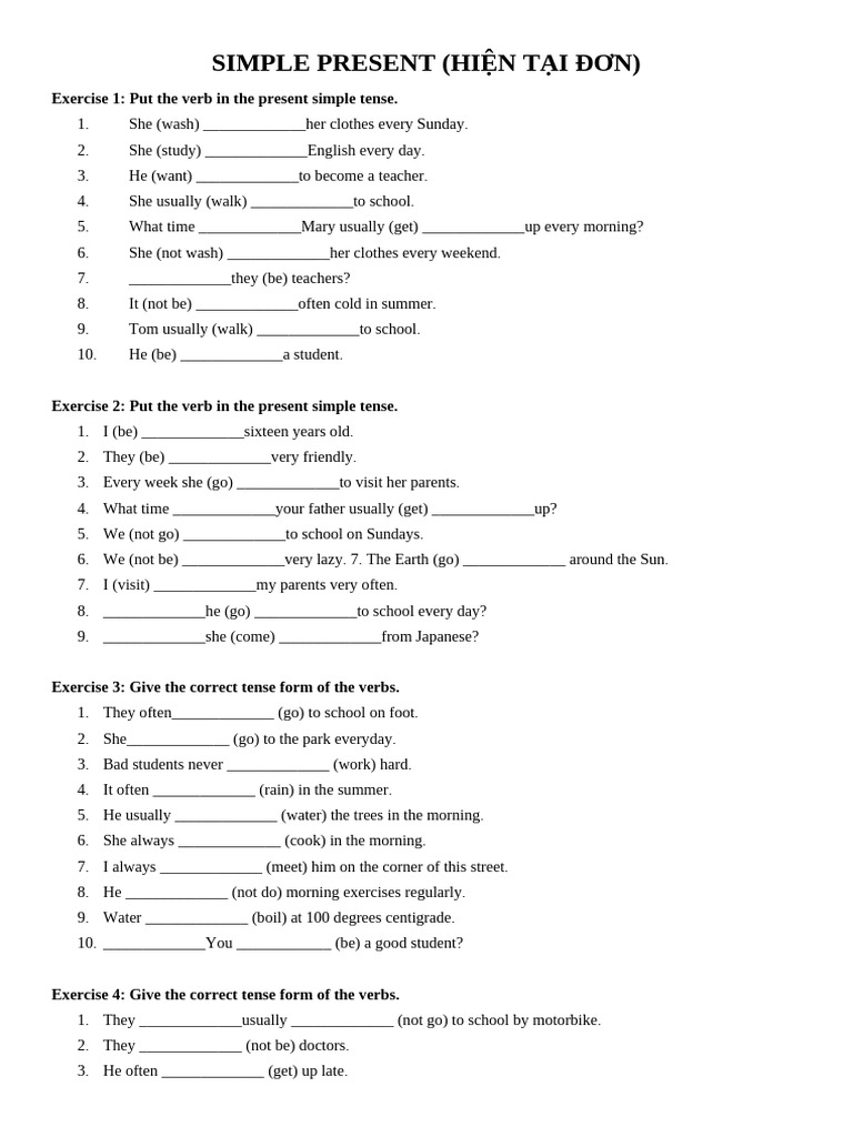 Simple Present Tense Exercises | PDF
