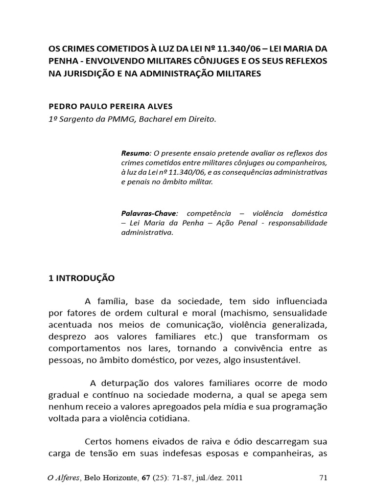 Crimes Militares e a Lei Maria da Penha | PDF | Crimes | Crime e Violência