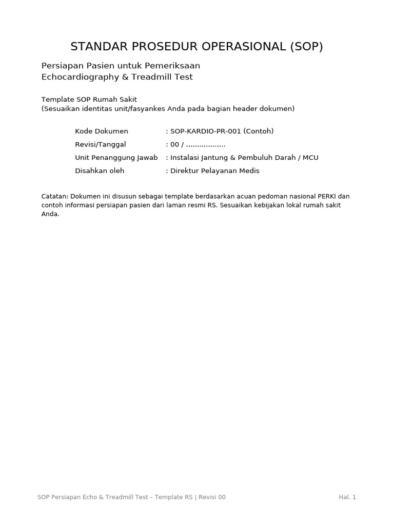 SOP Treadmill Test untuk Persiapan Pasien | PDF