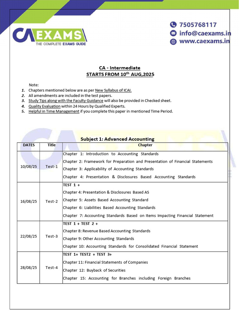 CA Intermediate Exam Schedule 2025 | PDF | Taxes | Audit
