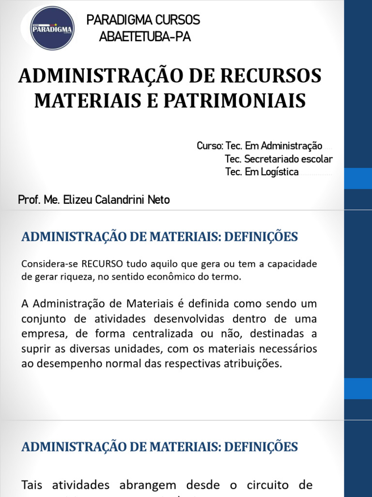Administração de Materiais e Recursos Empresariais | PDF | Logística ...