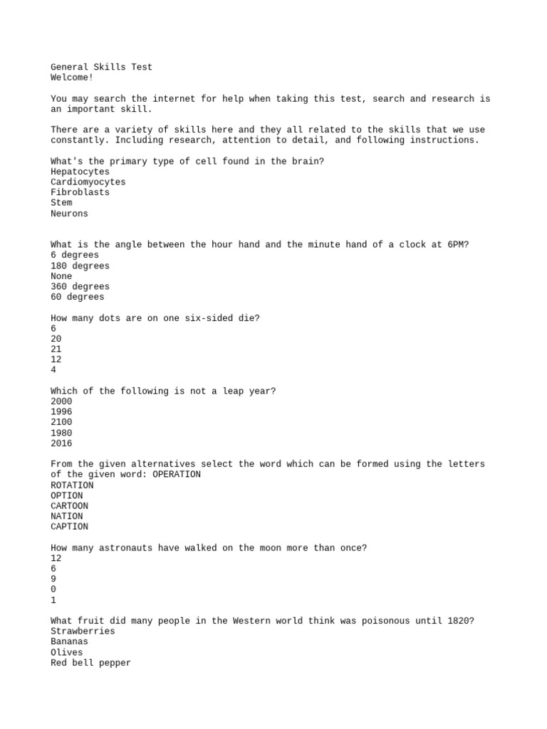 Skill Test | PDF