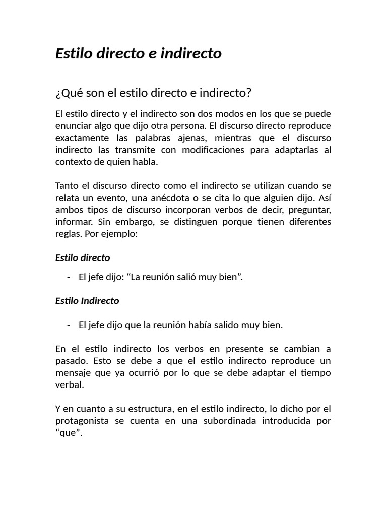Estilo Directo e Indirecto Explicado | PDF