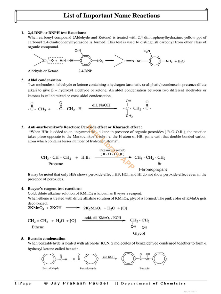 Lists of Important Name Reactions | PDF