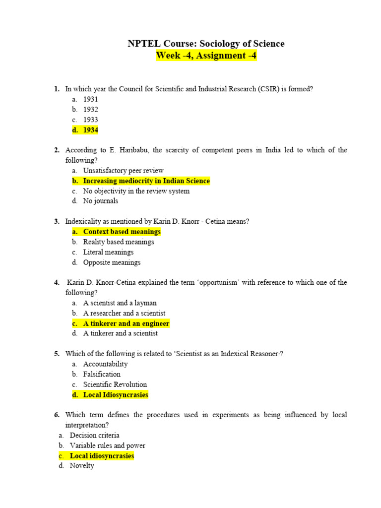 Solutions of Week 4 Assignment | PDF