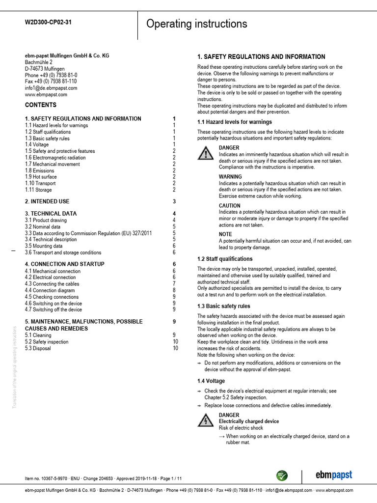 Operating Instructions for W2D300-CP02-31 | PDF | Safety | Switch