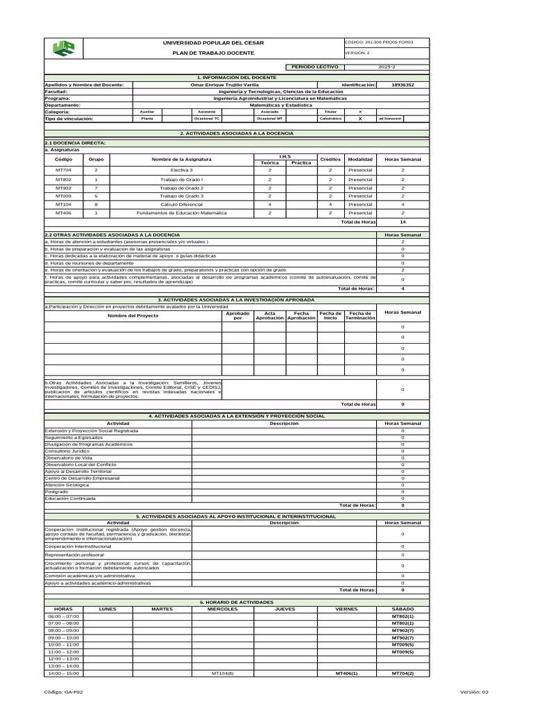 Plan de Trabajo Docente 2025-2 | PDF | Aprendizaje | Enseñando