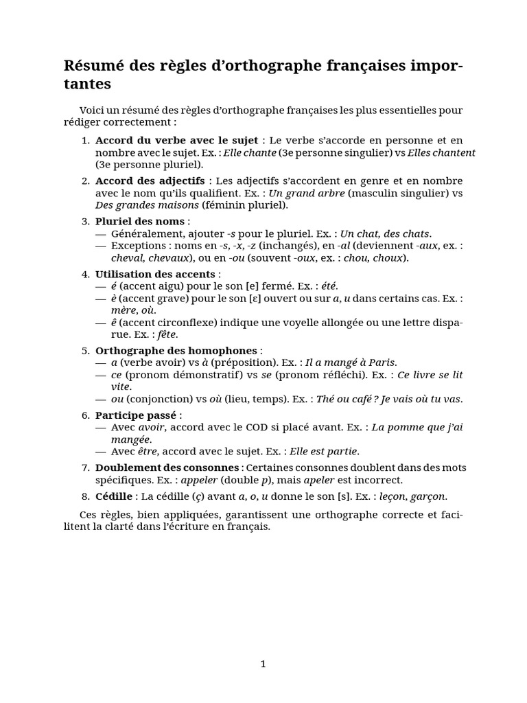 Règles essentielles d'orthographe française | PDF