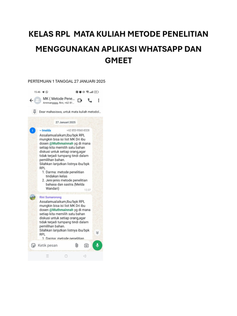 Jadwal Kelas RPL Metode Penelitian 2025 | PDF