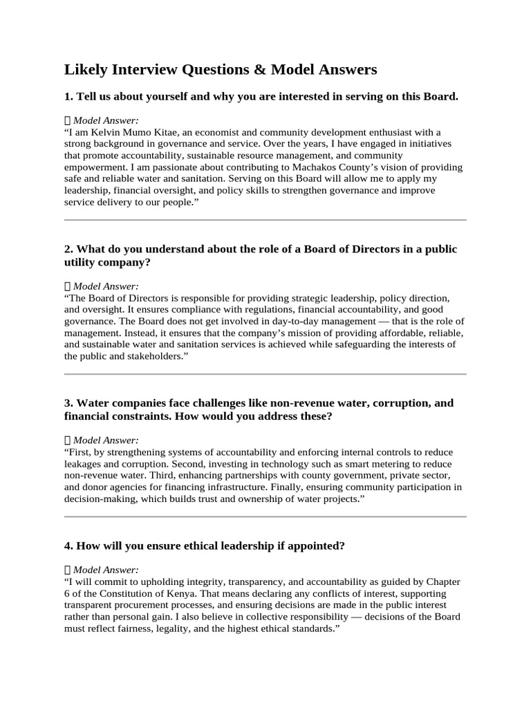 Interview Prep: Board of Directors Insights | PDF | Governance ...