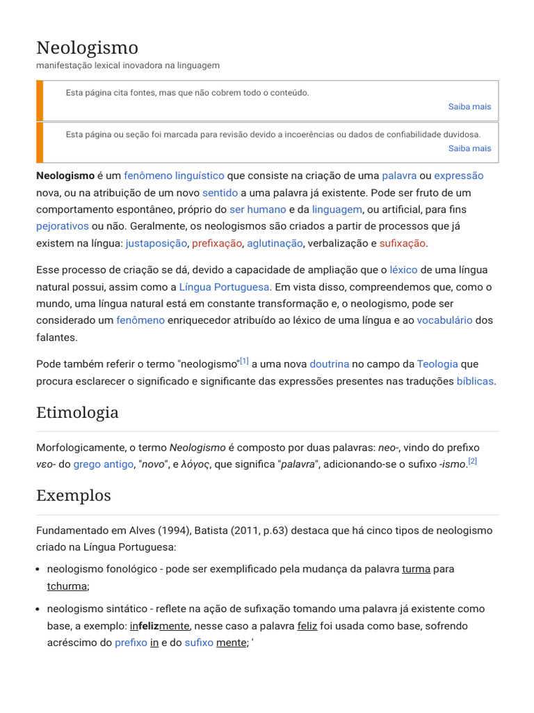 Neologismo - Wikipédia, A Enciclopédia Livre | PDF | Linguística ...
