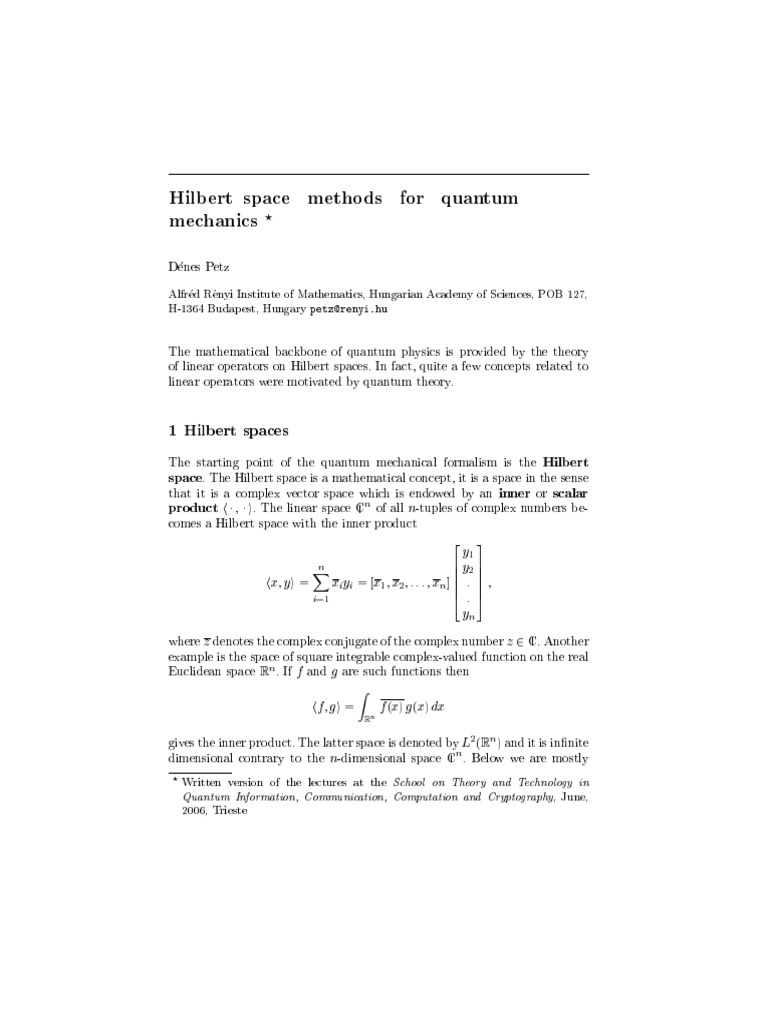 Petz - Hilbert Space Methods+ | PDF | Hilbert Space | Vector Space