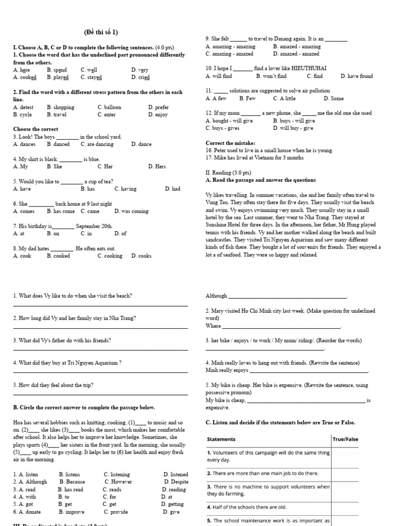 English Language Test Questions | PDF | Mars | Earth