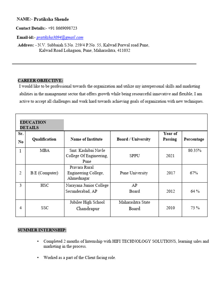 Pratiksha Shende: Business Development Profile | PDF | World Wide Web ...