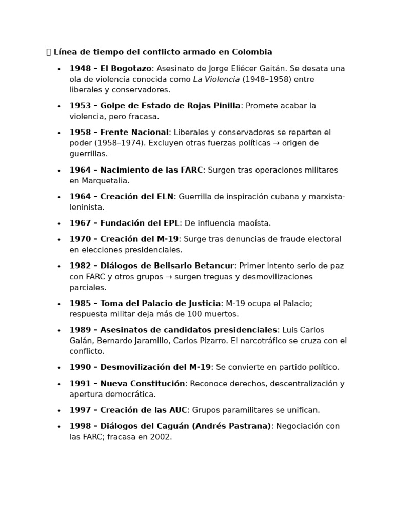 Cronología del conflicto armado en Colombia | PDF | Guerra de ...