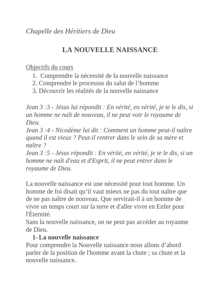 Comprendre la Nouvelle Naissance | PDF | Péché originel | Adam