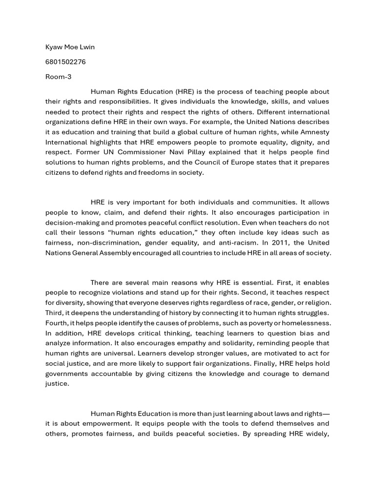 Importance of Human Rights Education | PDF | Justice | Crime & Violence