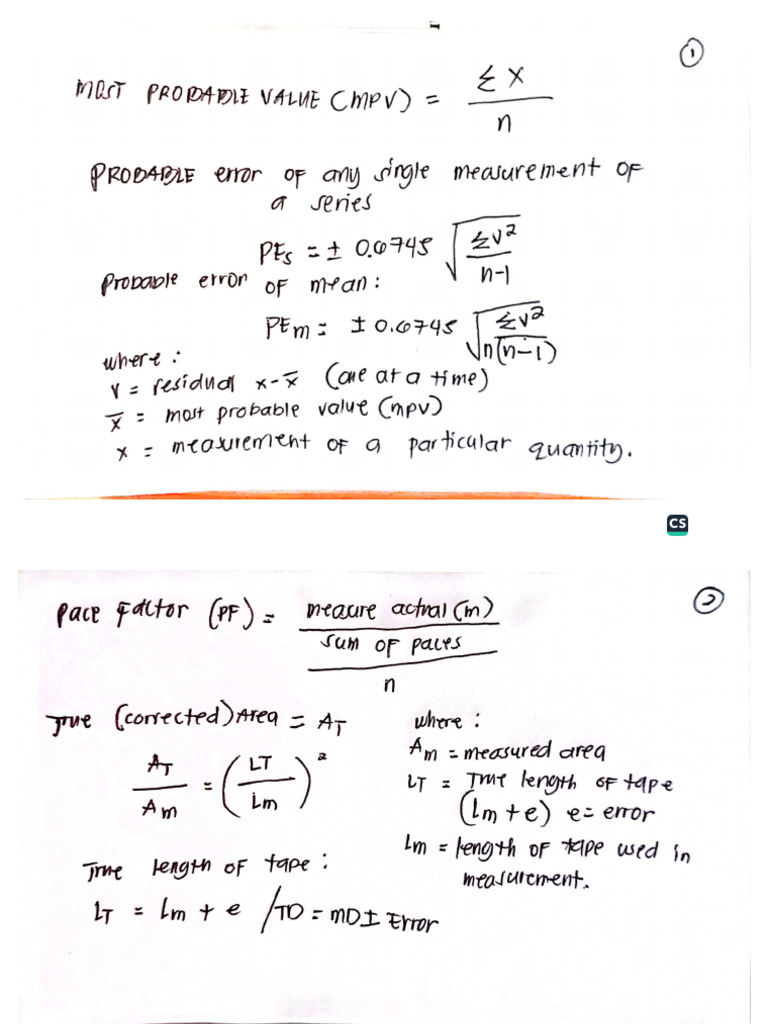 SURVEYING-FORMULAS Surveying Engineering | PDF
