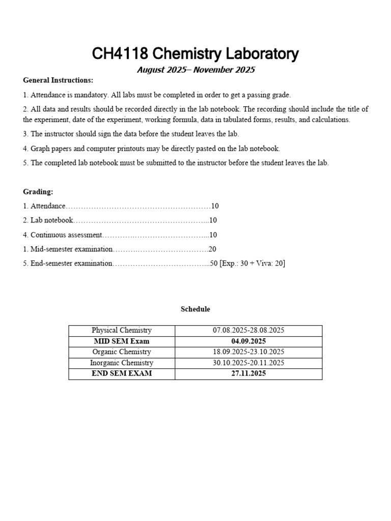 CH4118 Chemistry Lab Schedule & Guidelines | PDF | Fluorescence | Band Gap