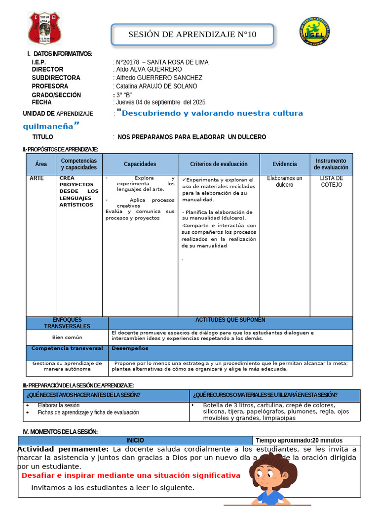 Sesion 05 de Septiembre Arte y Cultura | PDF | Aprendizaje ...