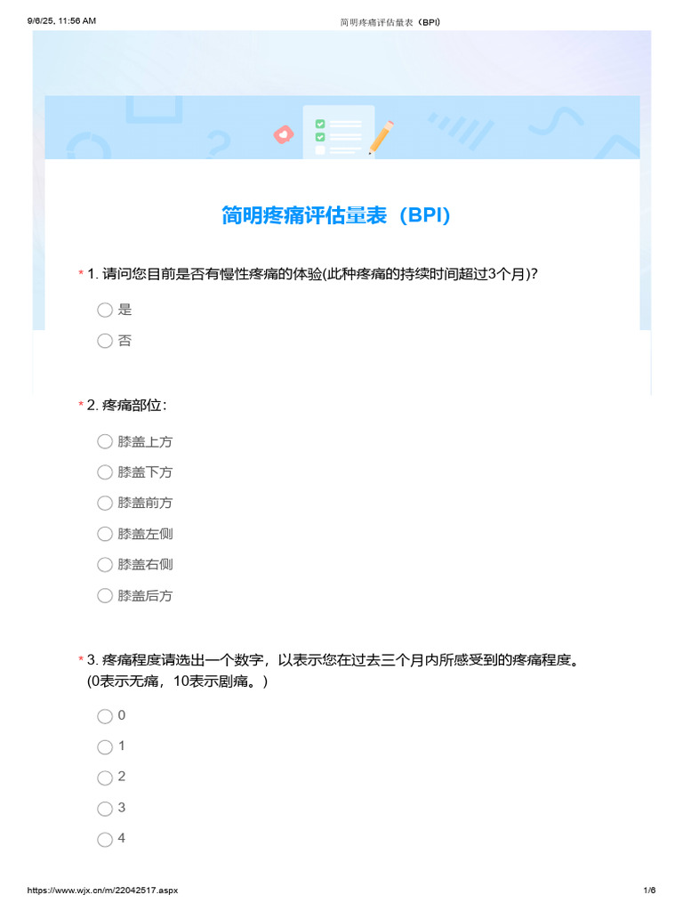 简明疼痛评估量表（BPI） | PDF
