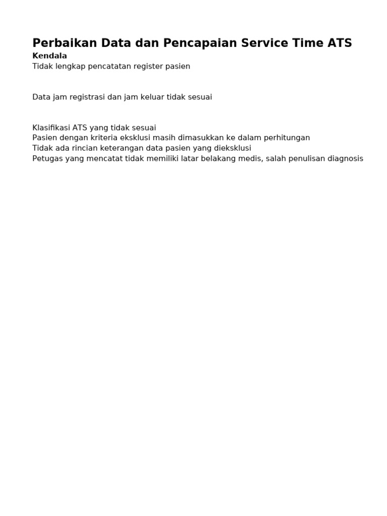 Perbaikan Data Dan Pencapaian Service Time ATS | PDF