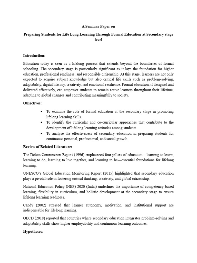 Lifelong Learning in Secondary Education | PDF | Learning | Lifelong ...