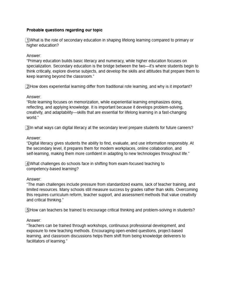 The Role of Secondary Education in Lifelong Learning | PDF
